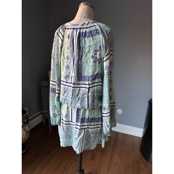 Olivaceous L/S print mini dress front lace up Large - Picture 2 of 5